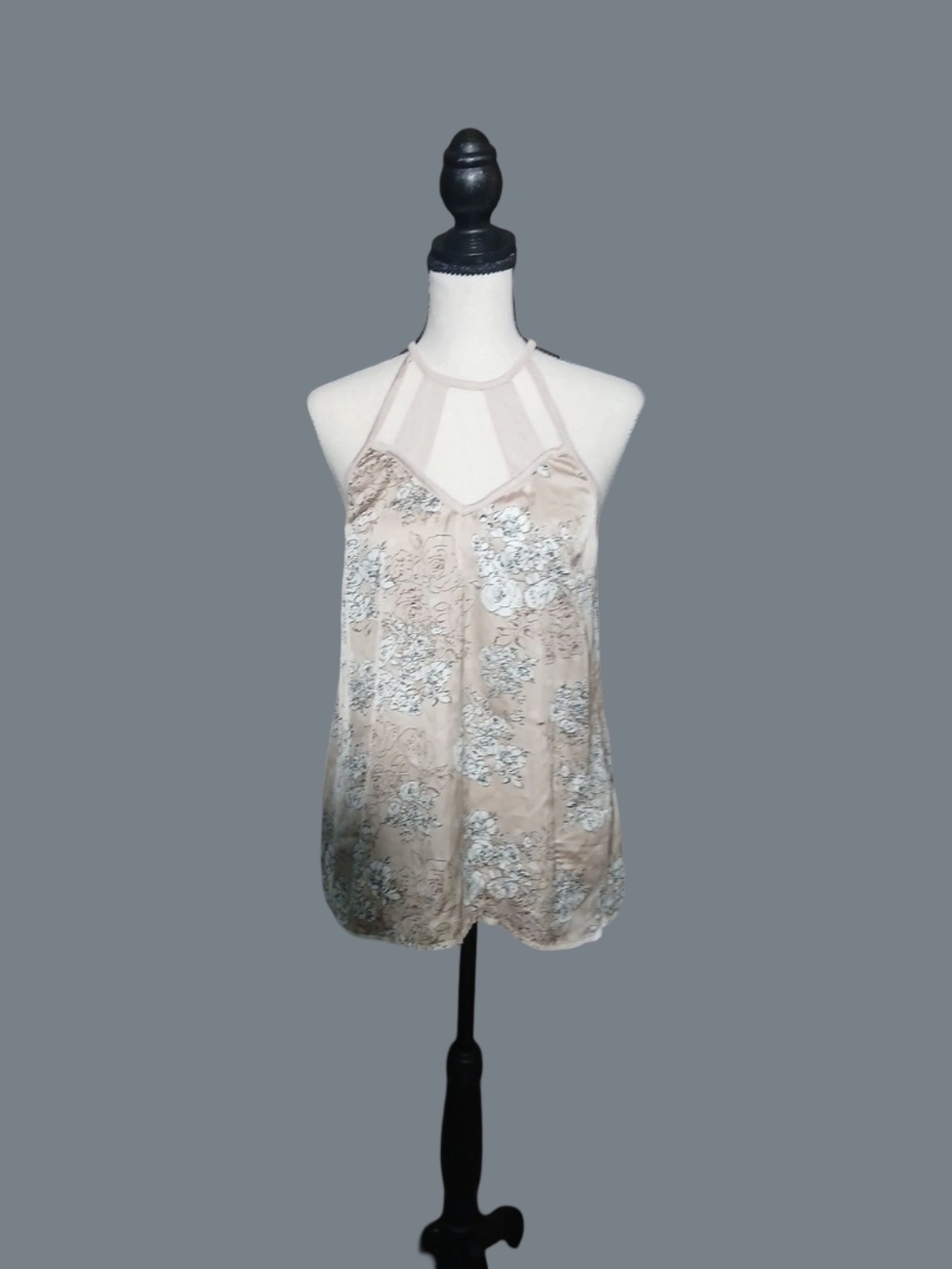 Maurices NWT Beige Floral Silk Panel Hugh Neck Sleeveless Cami
